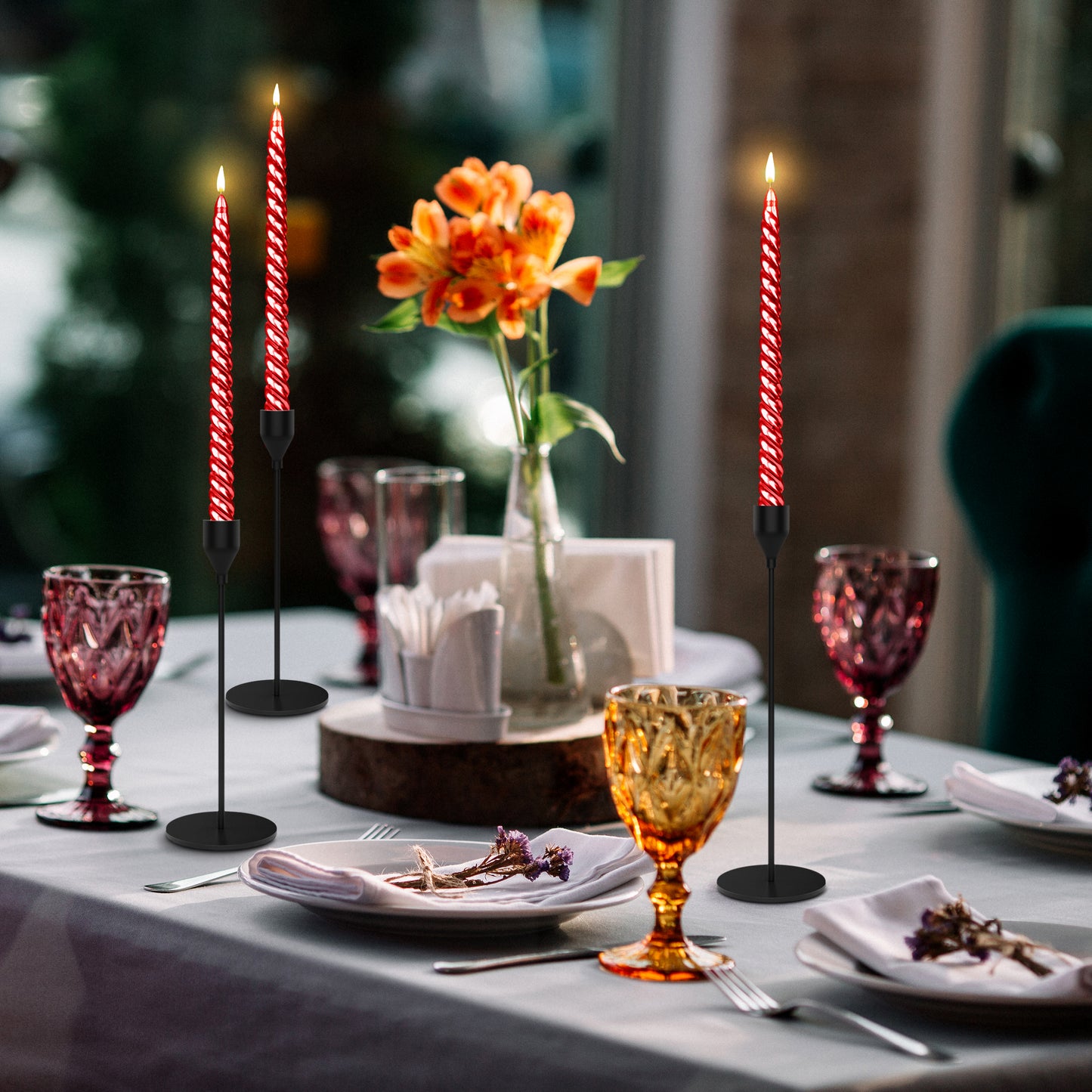 Matte Black Candlestick Holders Taper Candles, Set of 3 Taper Candle Holders Candlesticks, Ideal Home Décor, Wedding, Birthday Party, Date Night, Thanksgiving Or Other Special Occasions