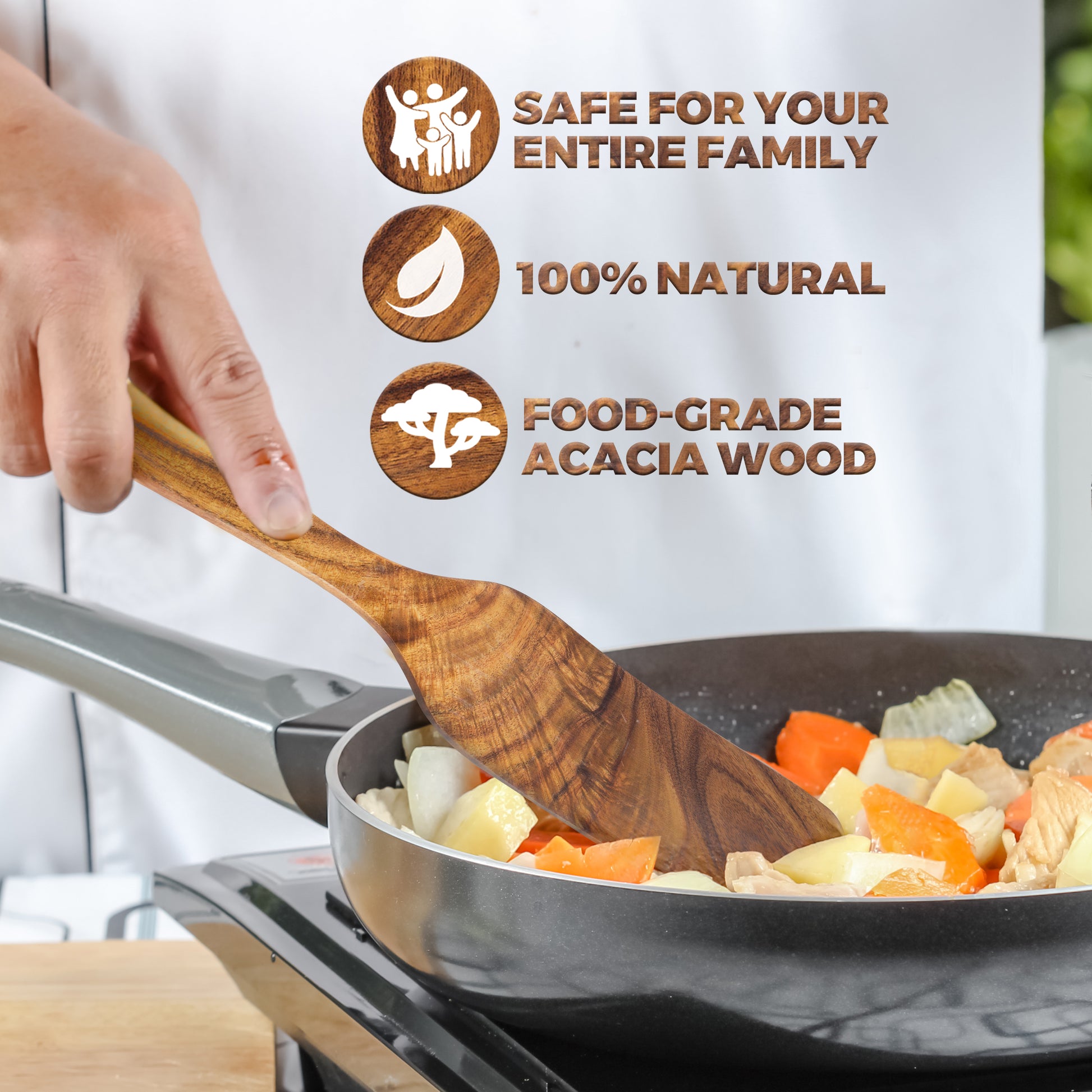 acacia Wooden Cooking Utensil Set Non Toxic Wooden Spatula For